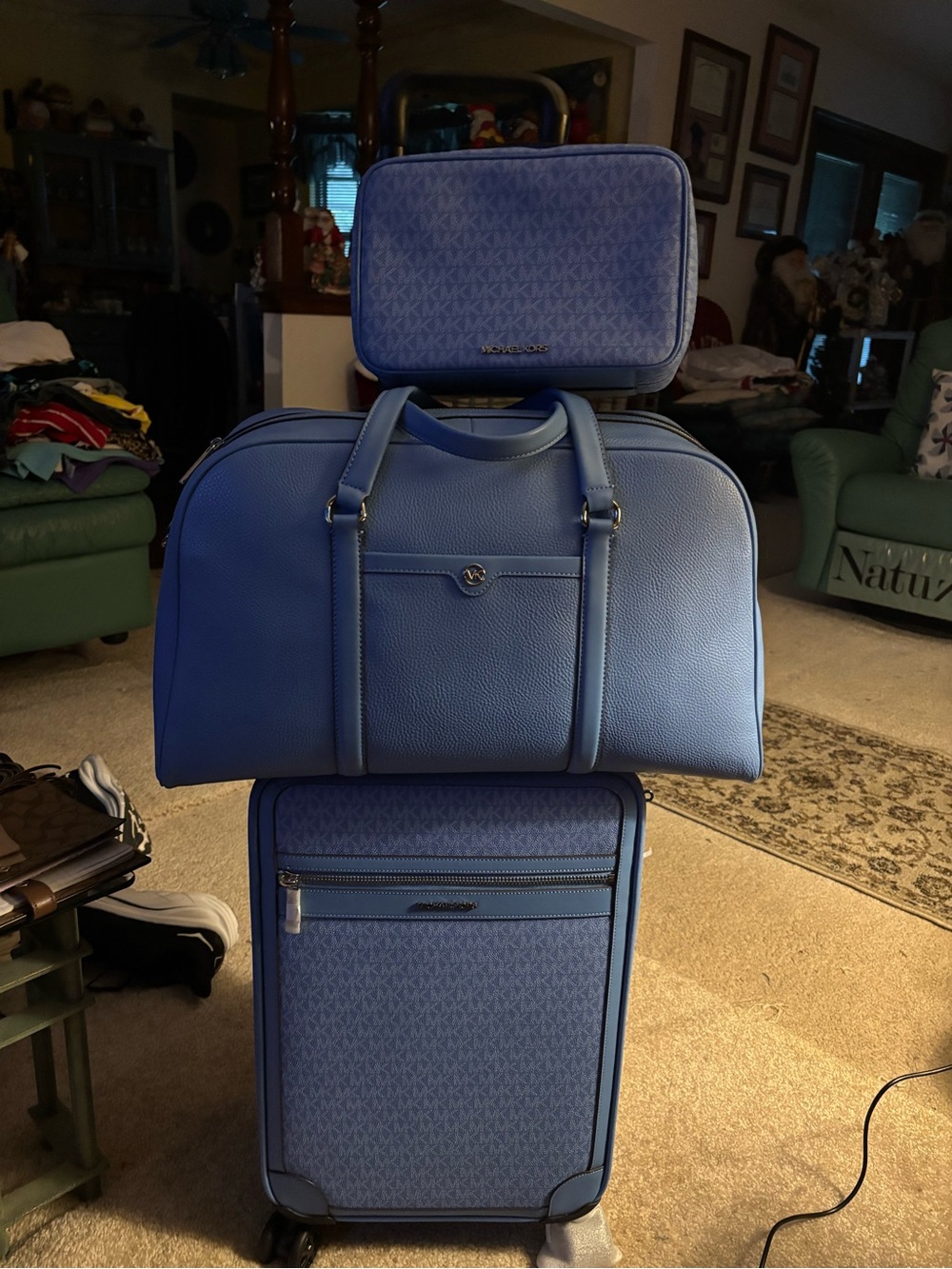 Michael Kors Blue Travel Bag Set - Duffel, Carry-On & Cosmetic Case - Picture 2 of 6